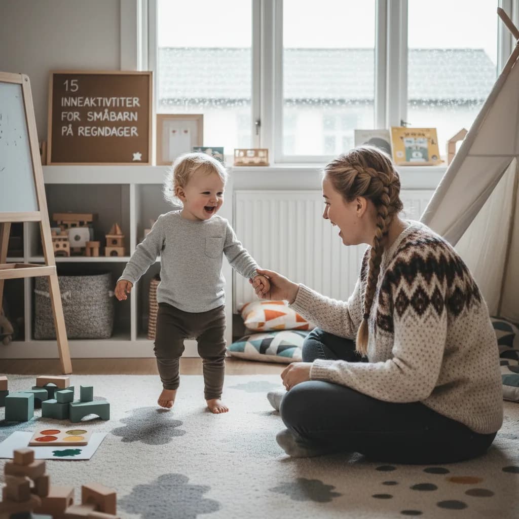 Småbarn som maler med fingermaling ved kjøkkenbordet på en regnværsdag