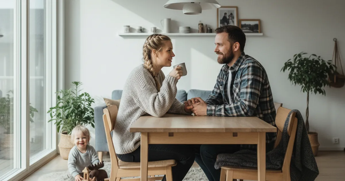 Foreldre og barn som holder hender på en sti i naturen
