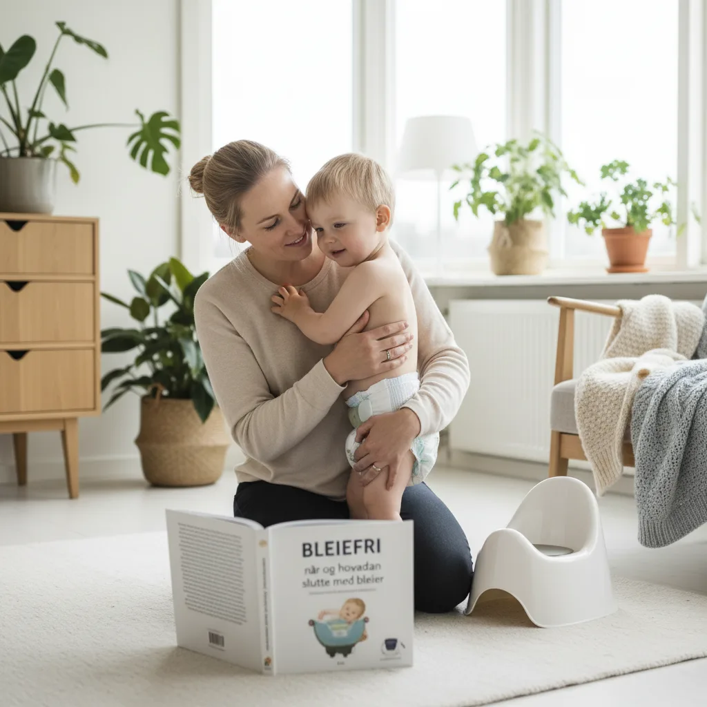 Smilende småbarn ved en fargerik potte i et lyst baderom
