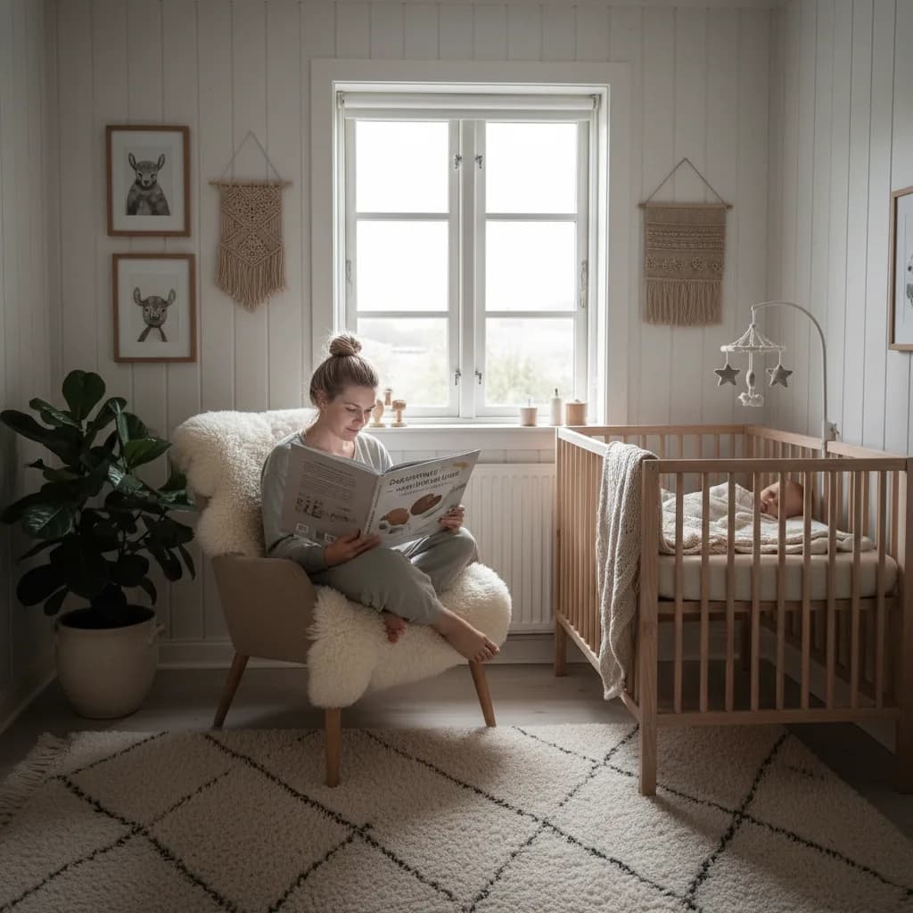 Baby som sover fredelig i barnevogn ute i norsk natur