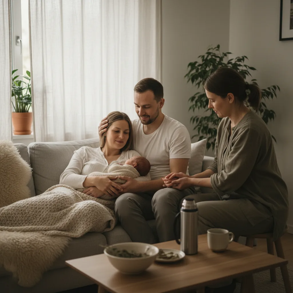Nyfødt baby i hud-mot-hud kontakt med mor rett etter fødsel
