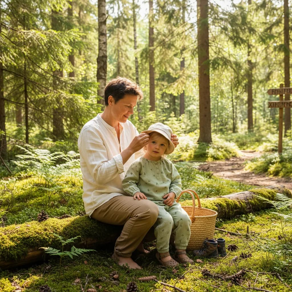 Forelder sjekker barn for flått etter tur i naturen