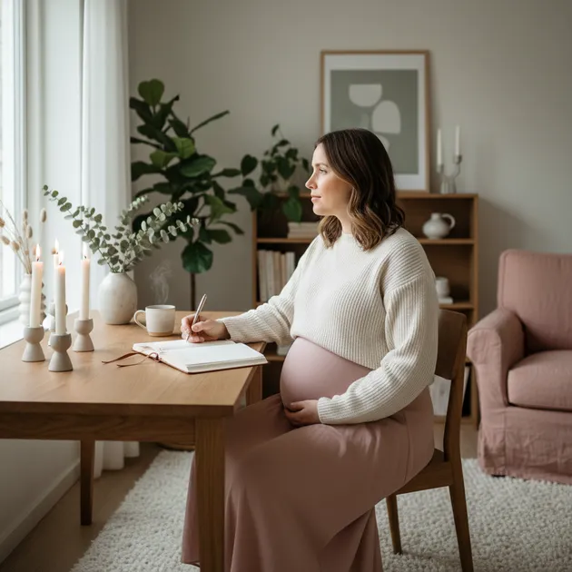 Gravid kvinne som leser gjennom sitt fødebrev sammen med partneren