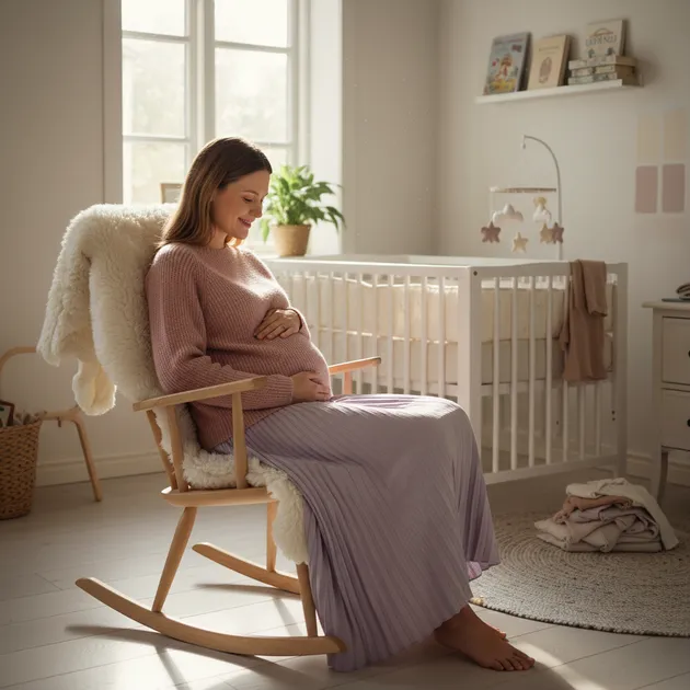 Gravid kvinne som holder hender over magen i varmt lys