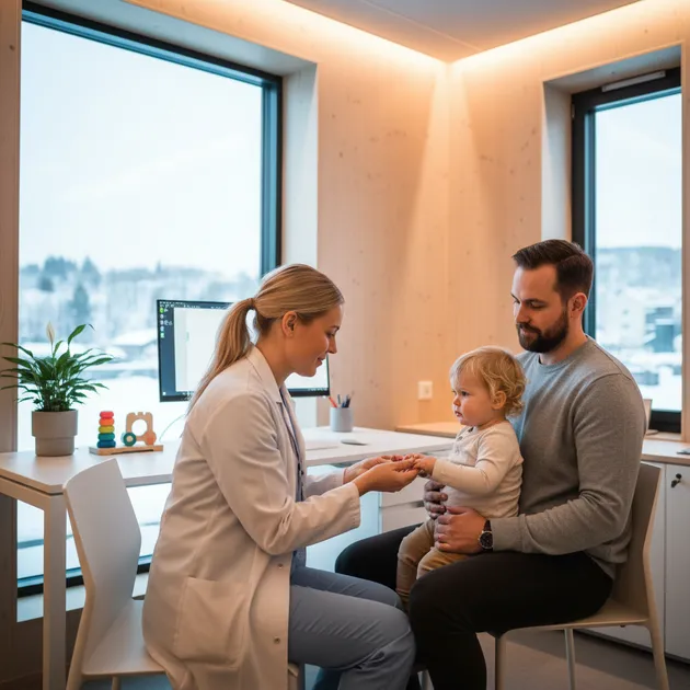 Barn med hånd-fot-og-munnsykdom som blir undersøkt av lege