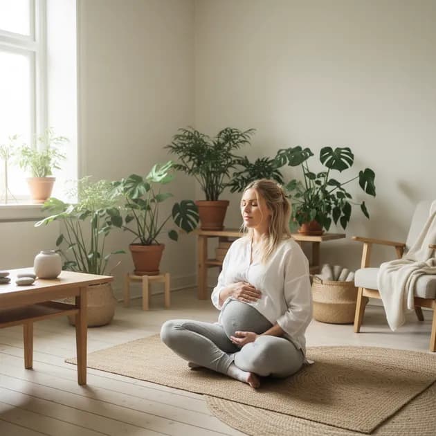 Gravid kvinne som gjør yogaøvelser for å forebygge svangerskapsplager