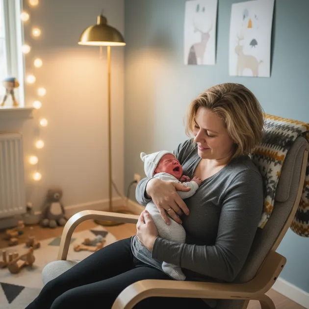 Forelder som trøster gråtende baby med kolikk