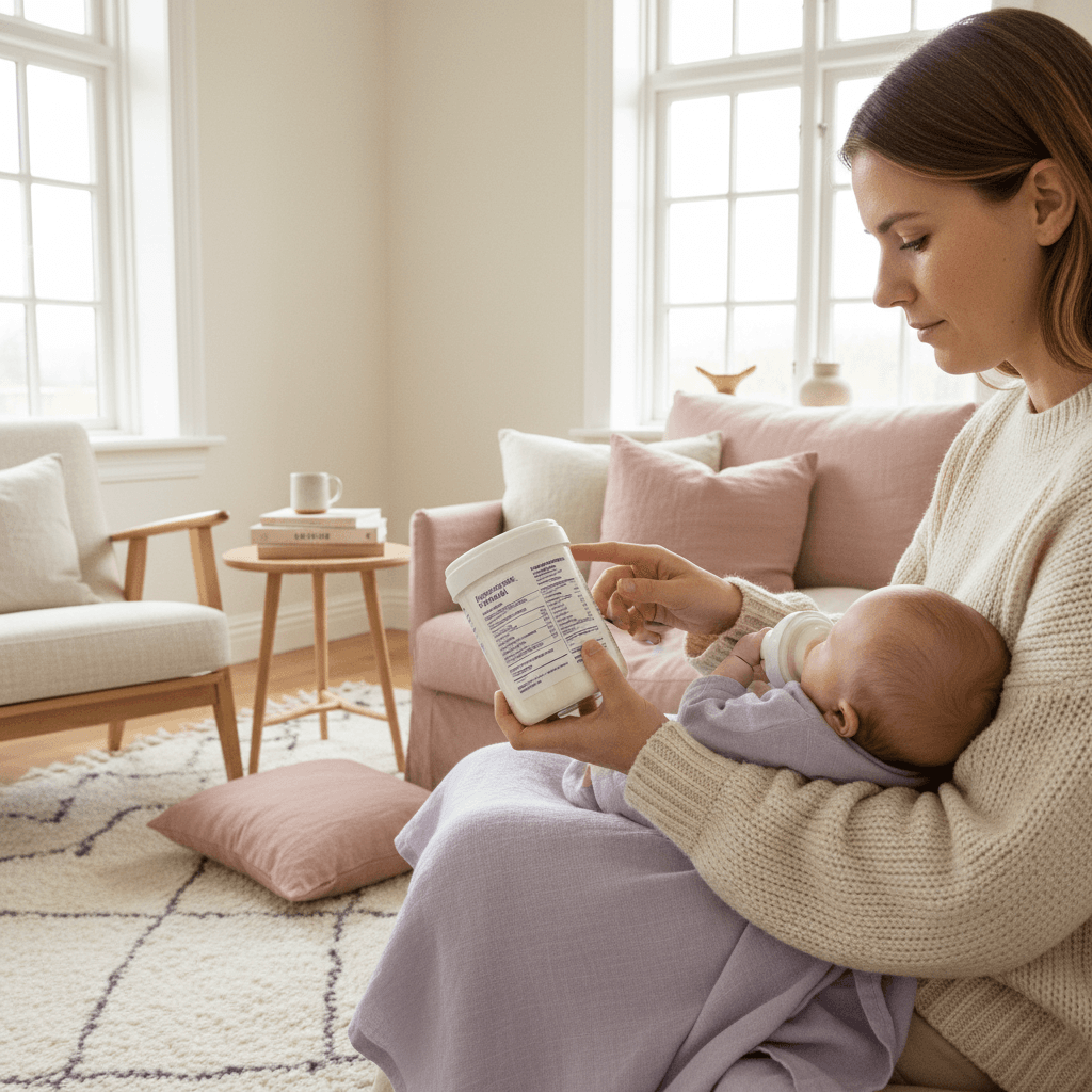 Baby som blir matet med flaske av forelder