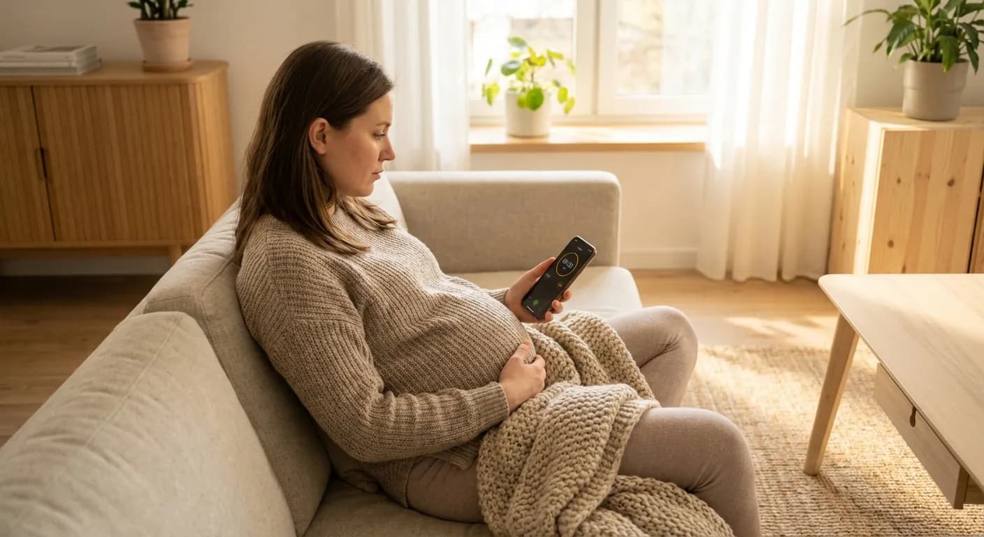 Gravid kvinne som holder rundt magen i myke nordiske toner