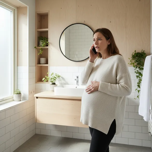 Gravid kvinne som snakker med jordmor om fostervannlekkasje
