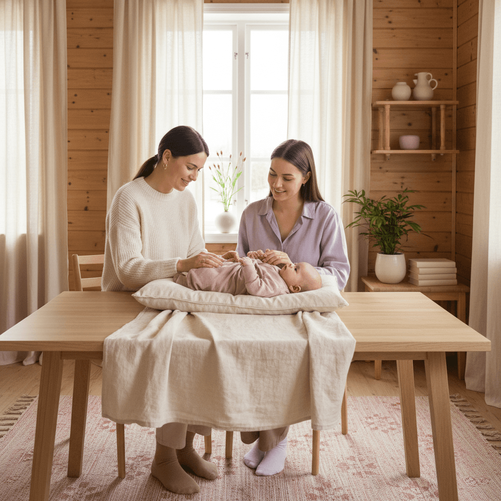 Baby som blir undersøkt av barnelege