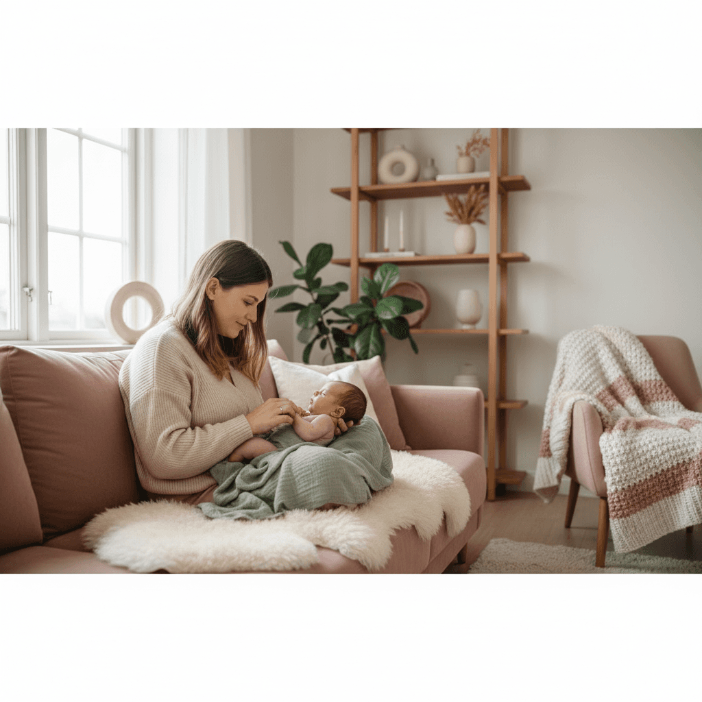 Nyfødt baby som sover trygt i foreldrenes armer