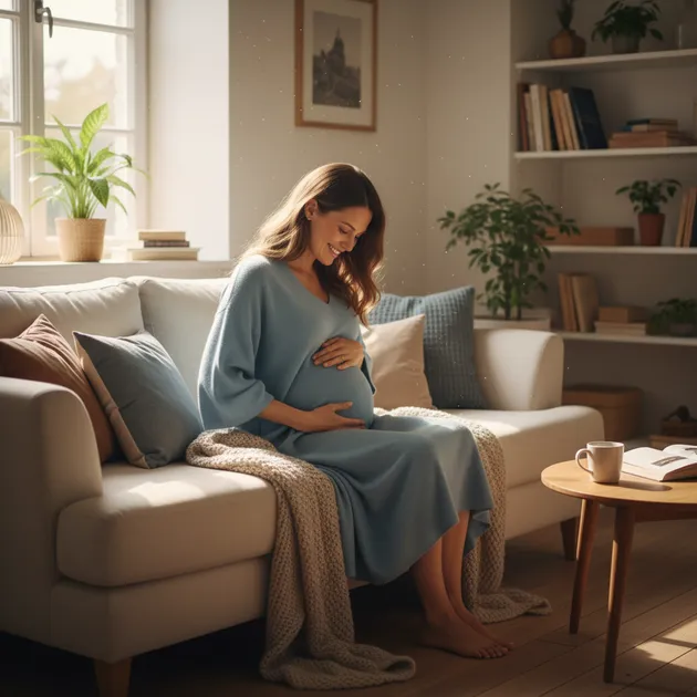 Gravid kvinne som kjenner på magen etter babyens spark