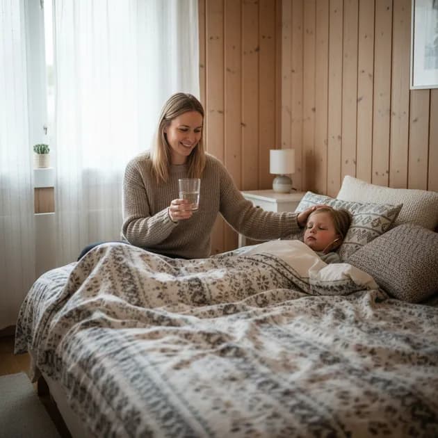 Forelder som tar vare på sykt barn med magesjau