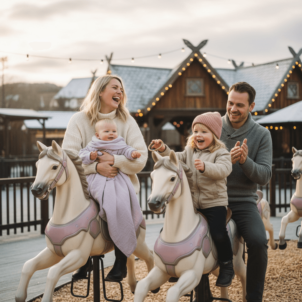 Familie med barn som koser seg i en norsk fornøyelsespark