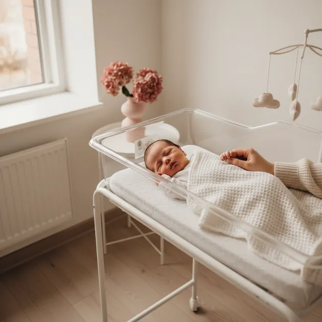 Jordmor som undersøker en nyfødt baby på sykehuset