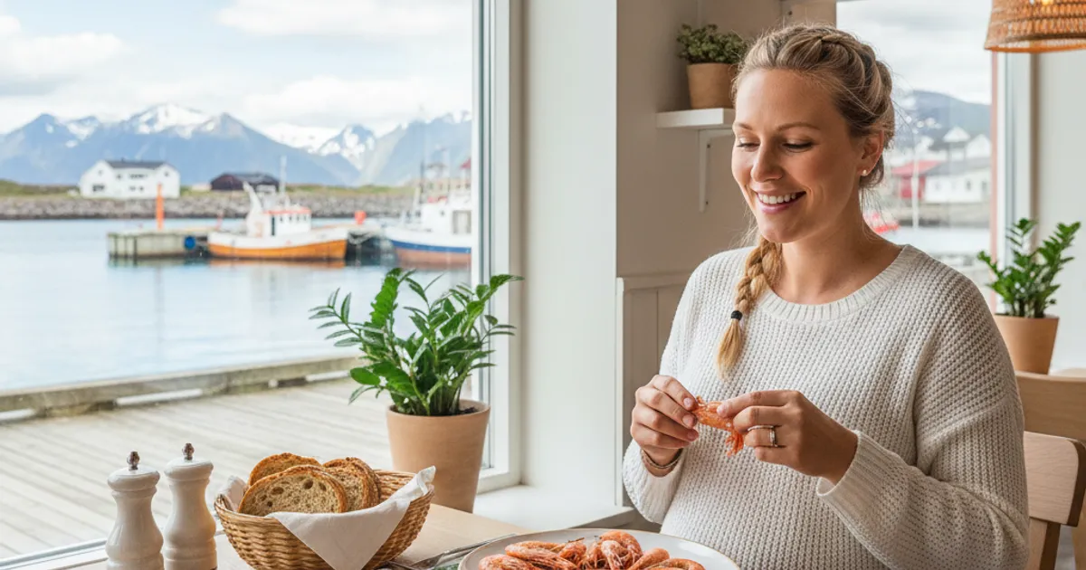 Ferske reker og skalldyr på fat med sitron