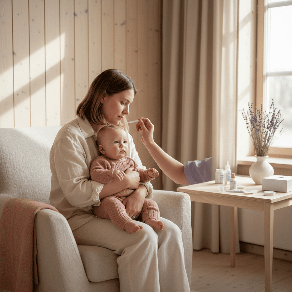 Baby som får vaksine hos legen