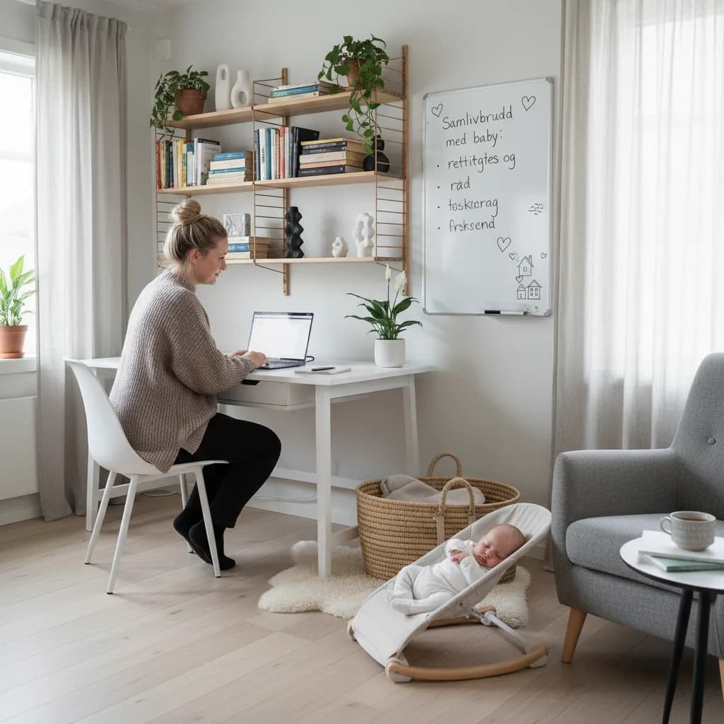 Forelder holder baby trygt på armen i et lyst, rolig rom
