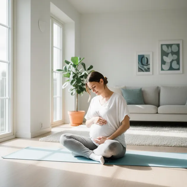 Gravid kvinne hos jordmor som undersøker babyens posisjon