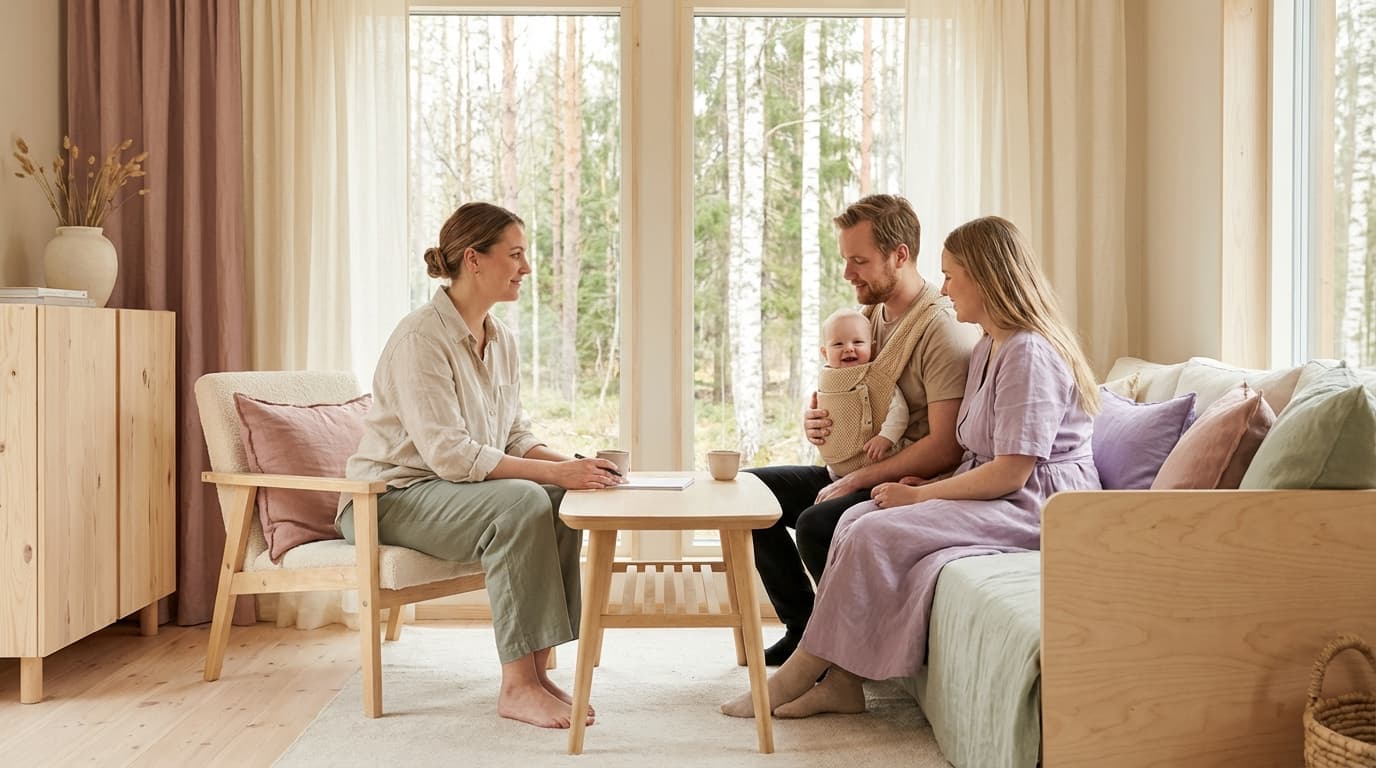Forelder holder sovende baby i armene i et rolig soverom