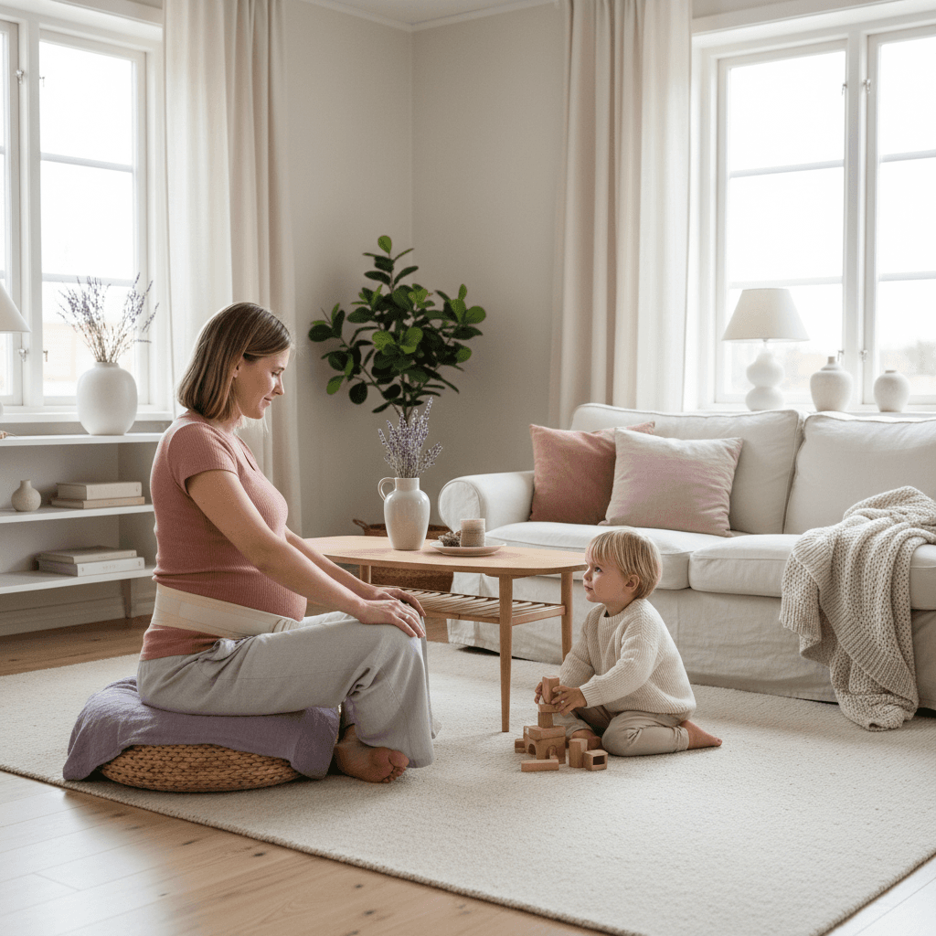 Gravid kvinne som holder seg på nedre del av magen