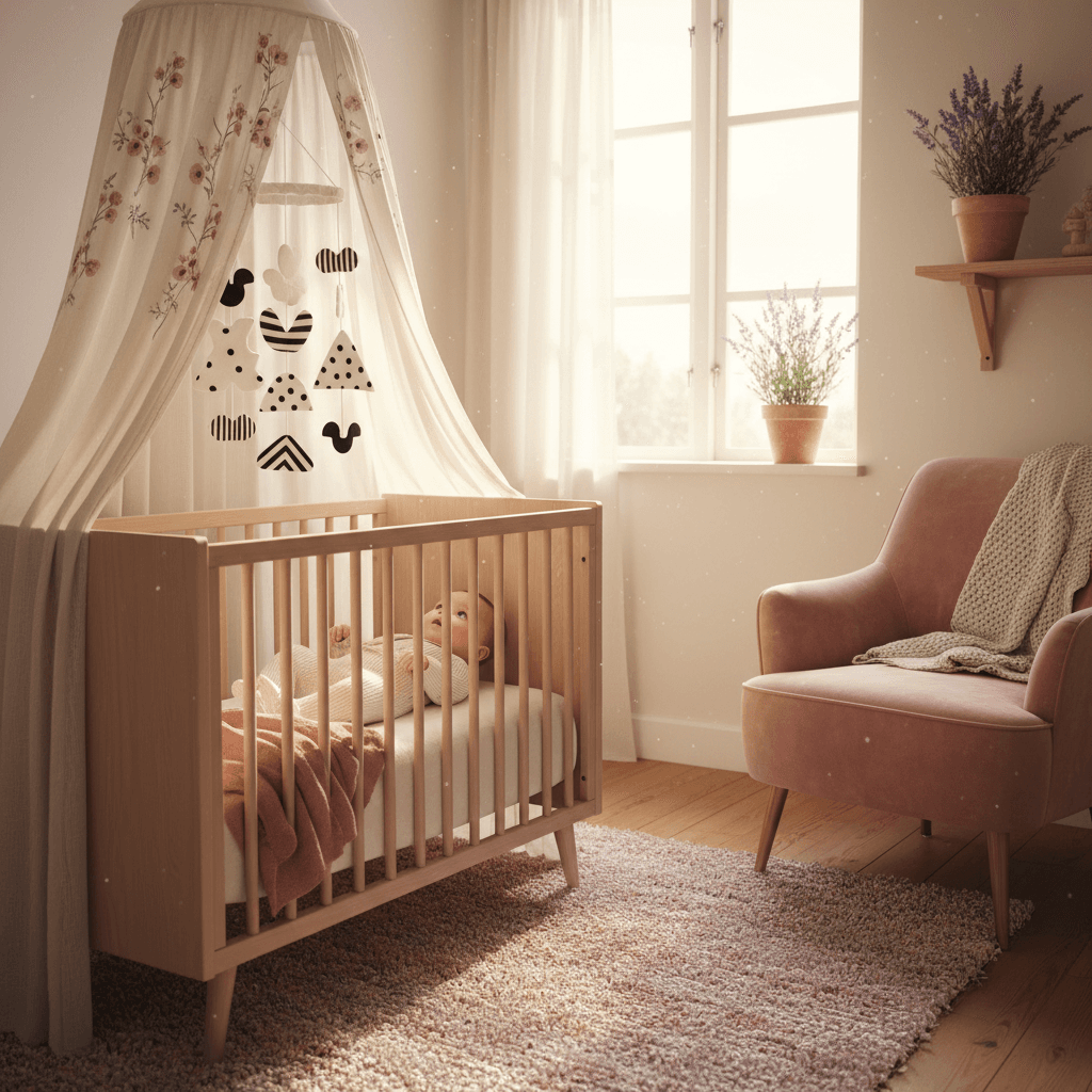 Baby som ser nysgjerrig på forelderens ansikt