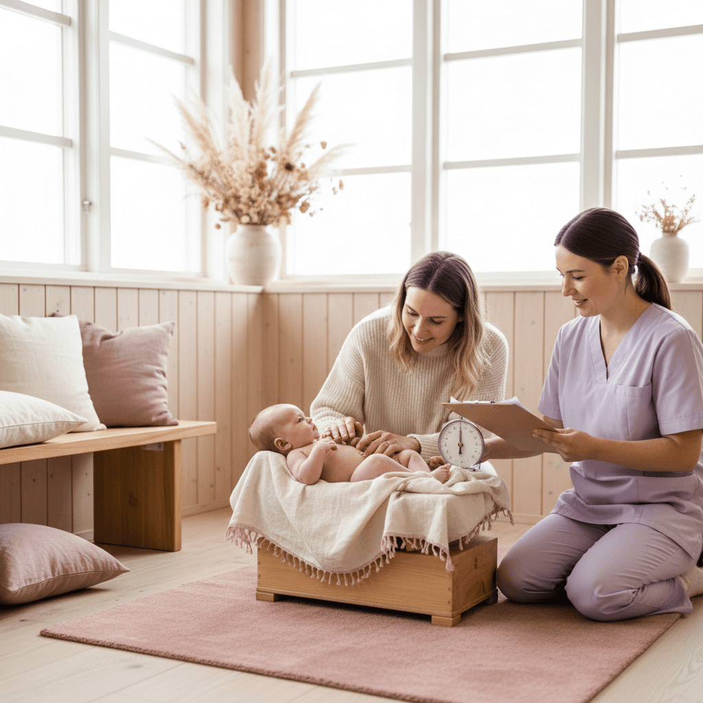 Baby som blir veid på helsestasjonen