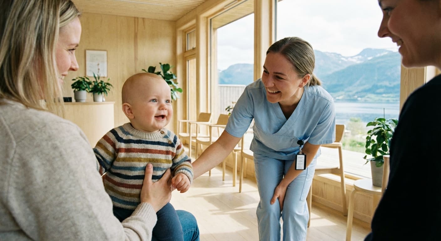 Baby på helsestasjonen som får vaksine