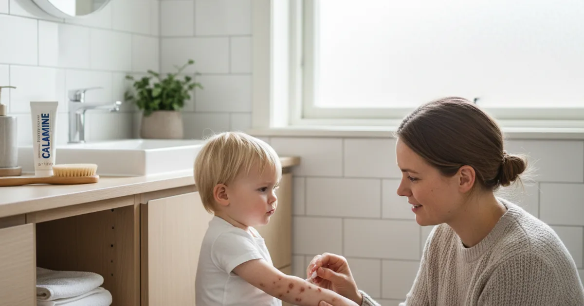 Barn med vannkoppeutslett som blir stelt av forelder