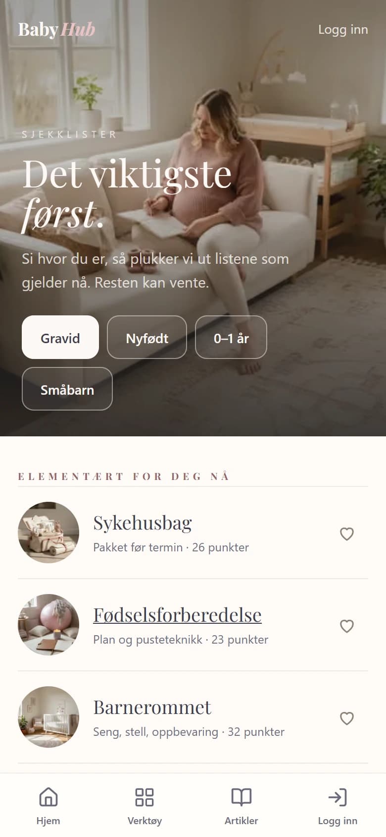 Sjekklister på mobil, eksempel med fiktive data