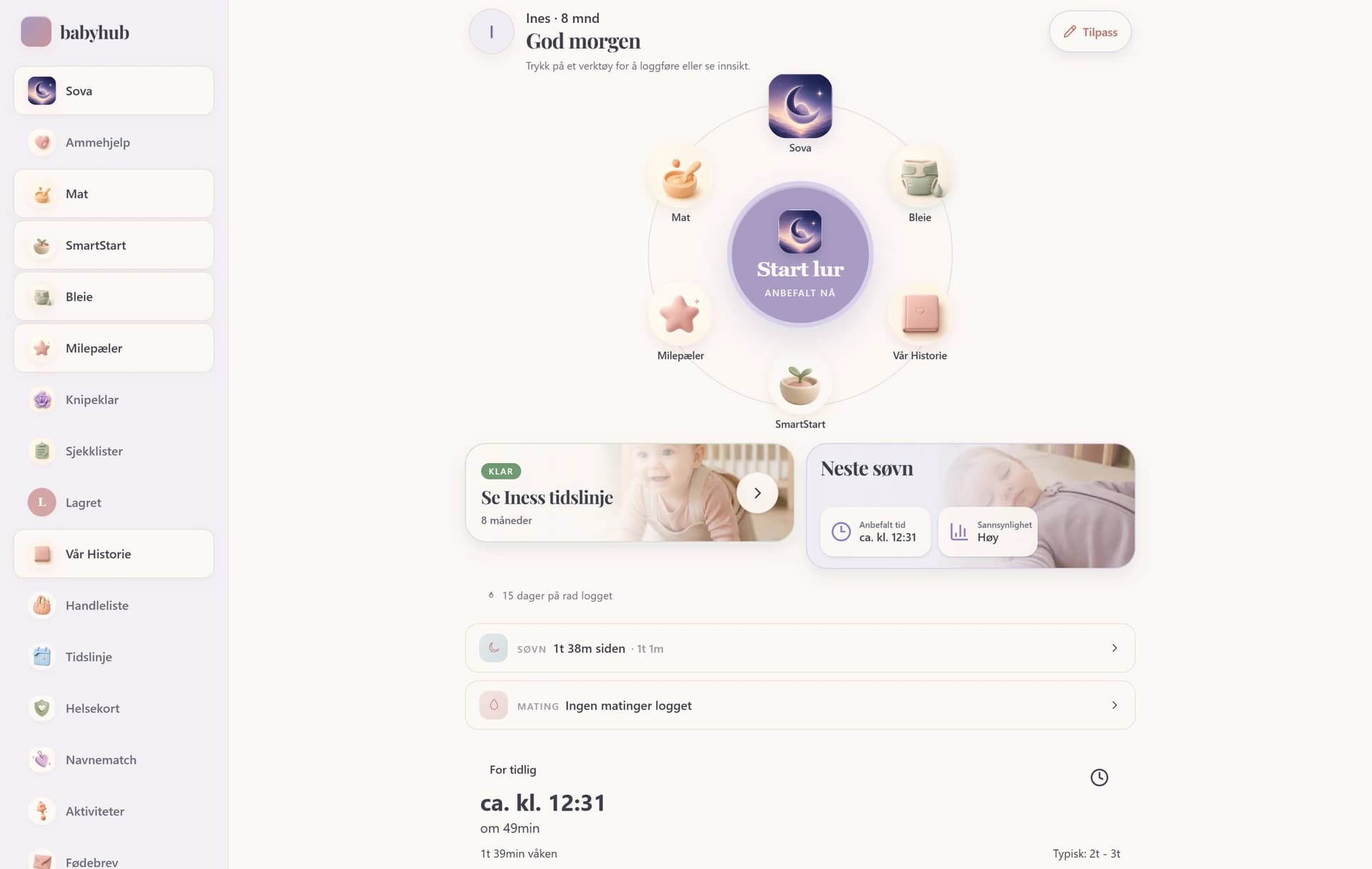 Min baby på stor skjerm, eksempel med fiktive data