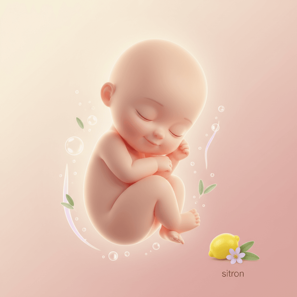 Illustrasjon av babyen i uke 14