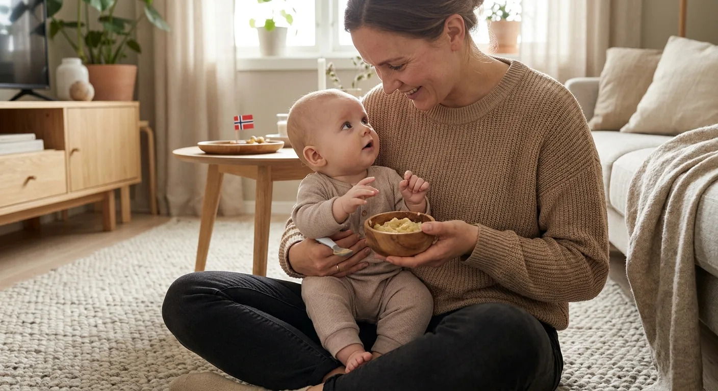 Forelder og baby som deler et rolig matøyeblikk sammen