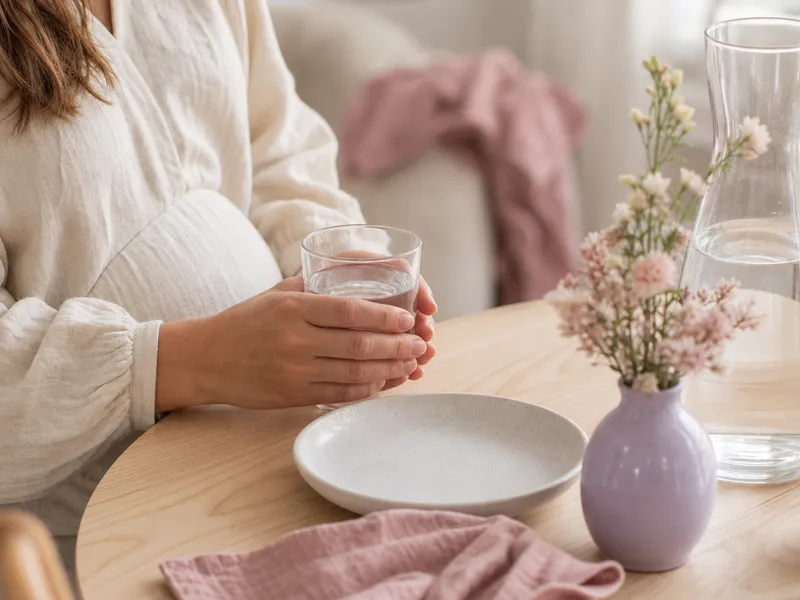 Gravid kvinne som snakker rolig med jordmor på en svangerskapskontroll