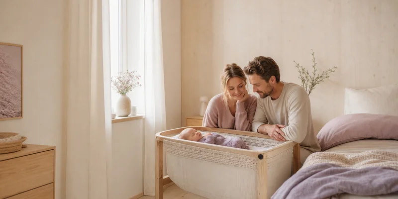 Forelder lytter rolig til baby - trygg overvåking uten unødig stress