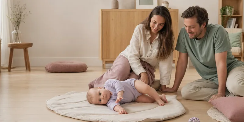 Omsorgsfull forelder som støtter barn - Baby ruller seg - når skjer det og hva må du passe på?