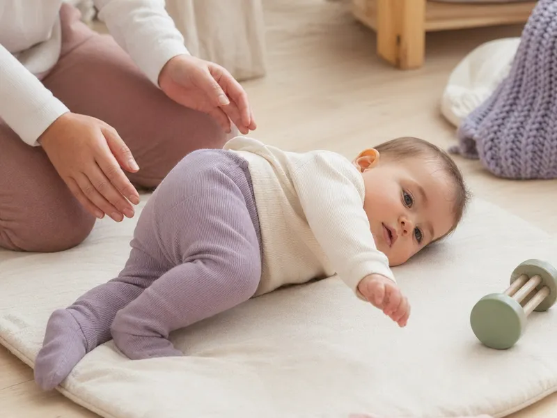 Forelder og barn i et rolig hjemmemiljø - illustrasjon for Baby ruller seg - når skjer det og hva må du passe på?