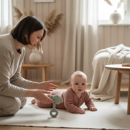 Omsorgsfull forelder som støtter barn - Baby snur seg ikke ved 6 måneder