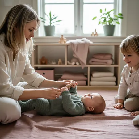 Forelder og barn i et rolig hjemmemiljø - illustrasjon for Baby snur seg ikke ved 6 måneder