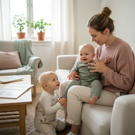 Forelder og barn i et rolig hjemmemiljø - illustrasjon for Baby tegnspråk