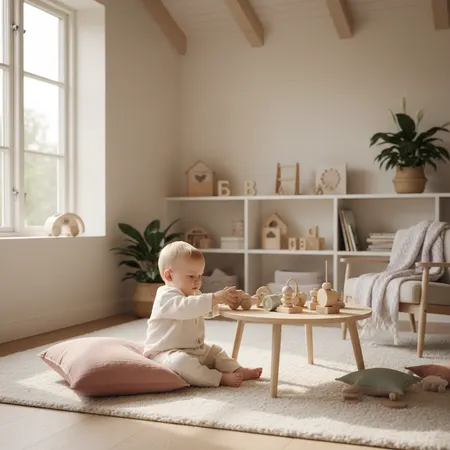 Omsorgsfull forelder som støtter barn - Baby 6 måneder