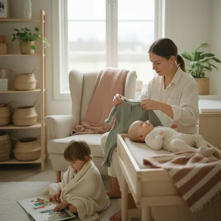 Forelder og barn i et rolig hjemmemiljø - illustrasjon for Slik kler du babyen etter årstid og temperatur