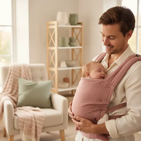 Foreldre på tur med baby i bæresele