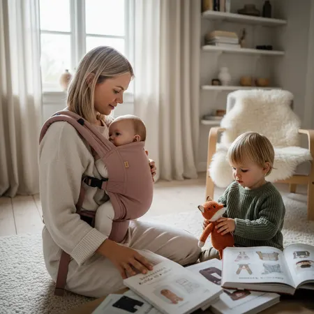 Baby i ergonomisk M-stilling i bæresele