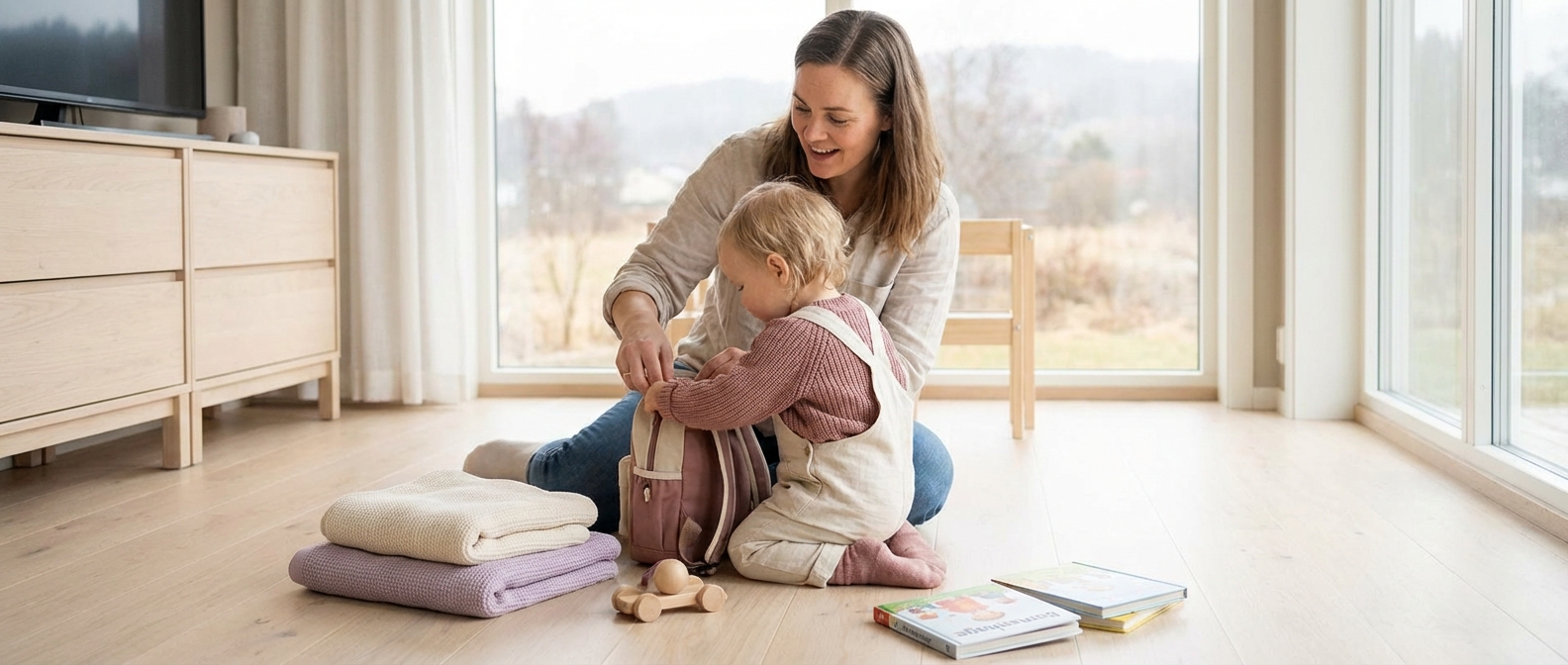 Glad barn som vinker i barnehage