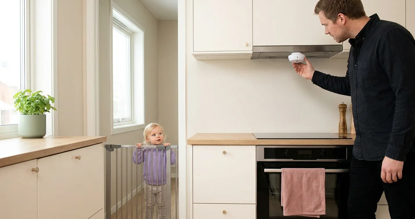 Forelder og barn i et rolig hjemmemiljø - illustrasjon for Barnesikring for småbarn 1-3 år