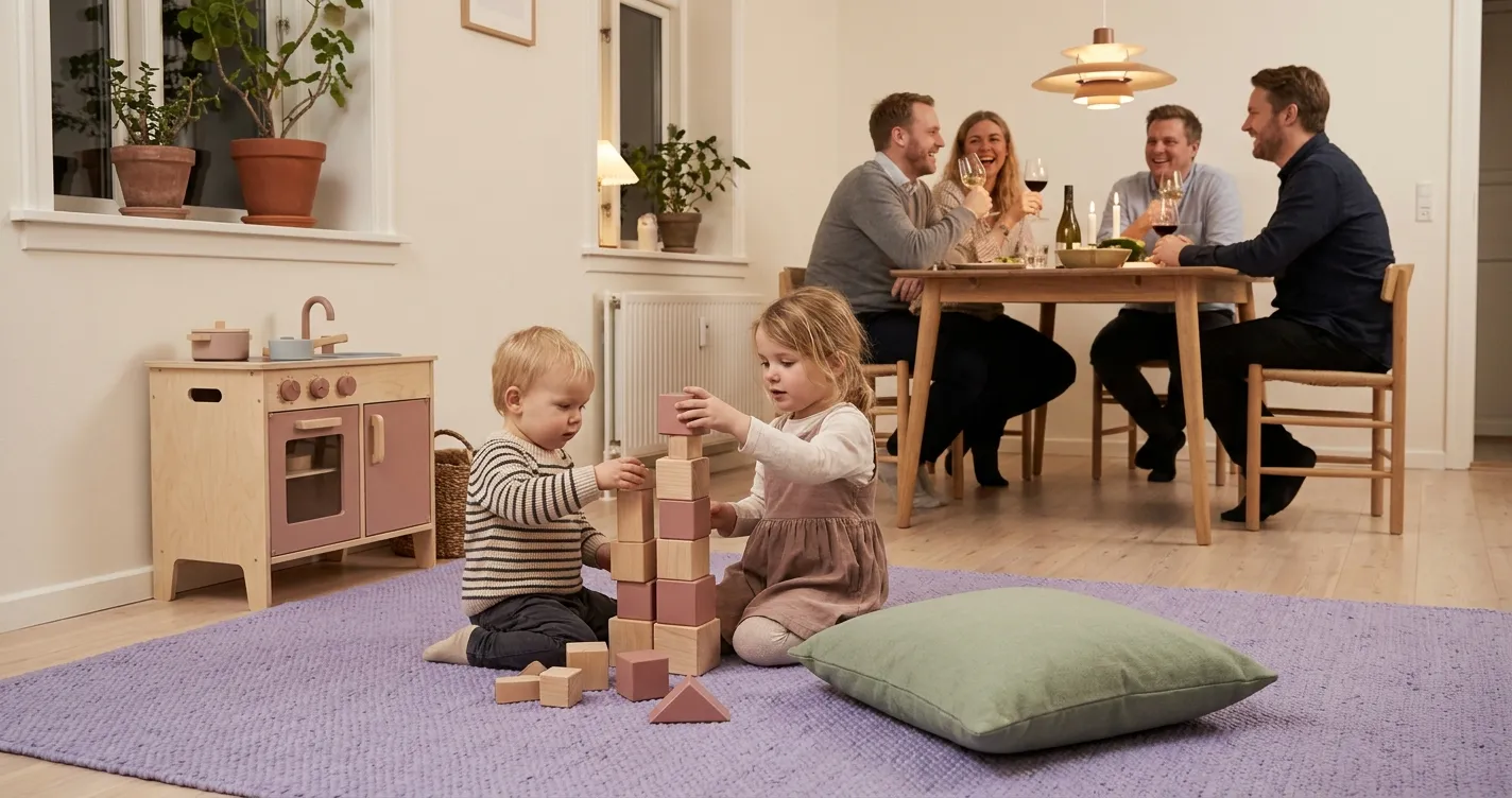 Forelder og barn i et rolig hjemmemiljø - illustrasjon for Barnevennlig middag uten egne barn
