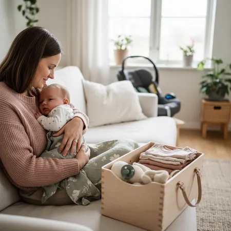 Omsorgsfull forelder som støtter barn - Biltur med baby