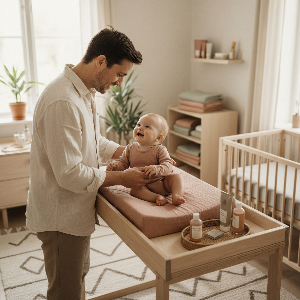 Stellesituasjon med baby og bleieskift